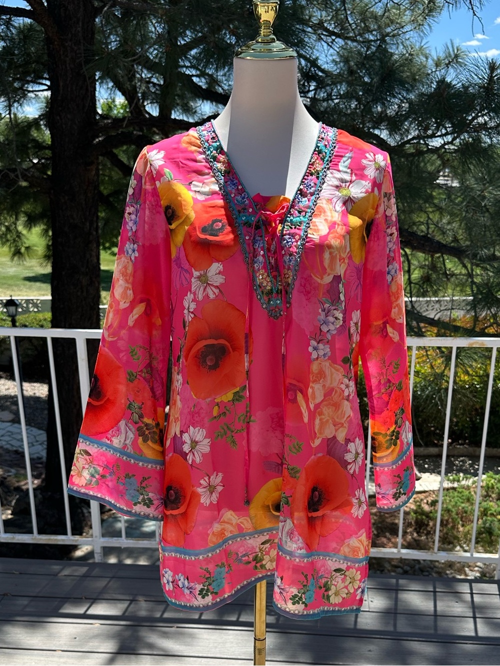 Floral V-Neck Tunic in Hot Pink